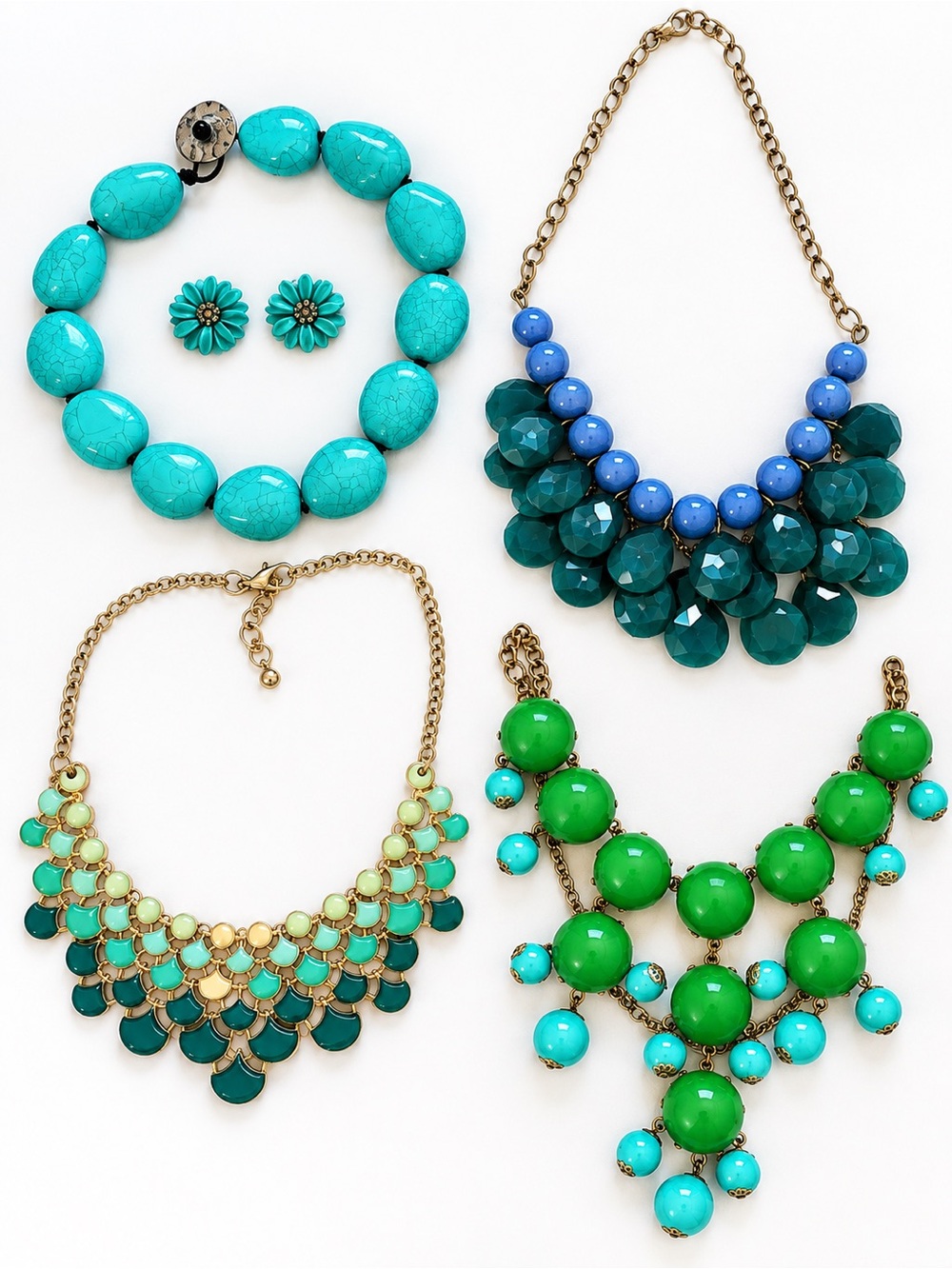 Turquoise and Green Statement Necklace Set - Women's Fashion Jewelry